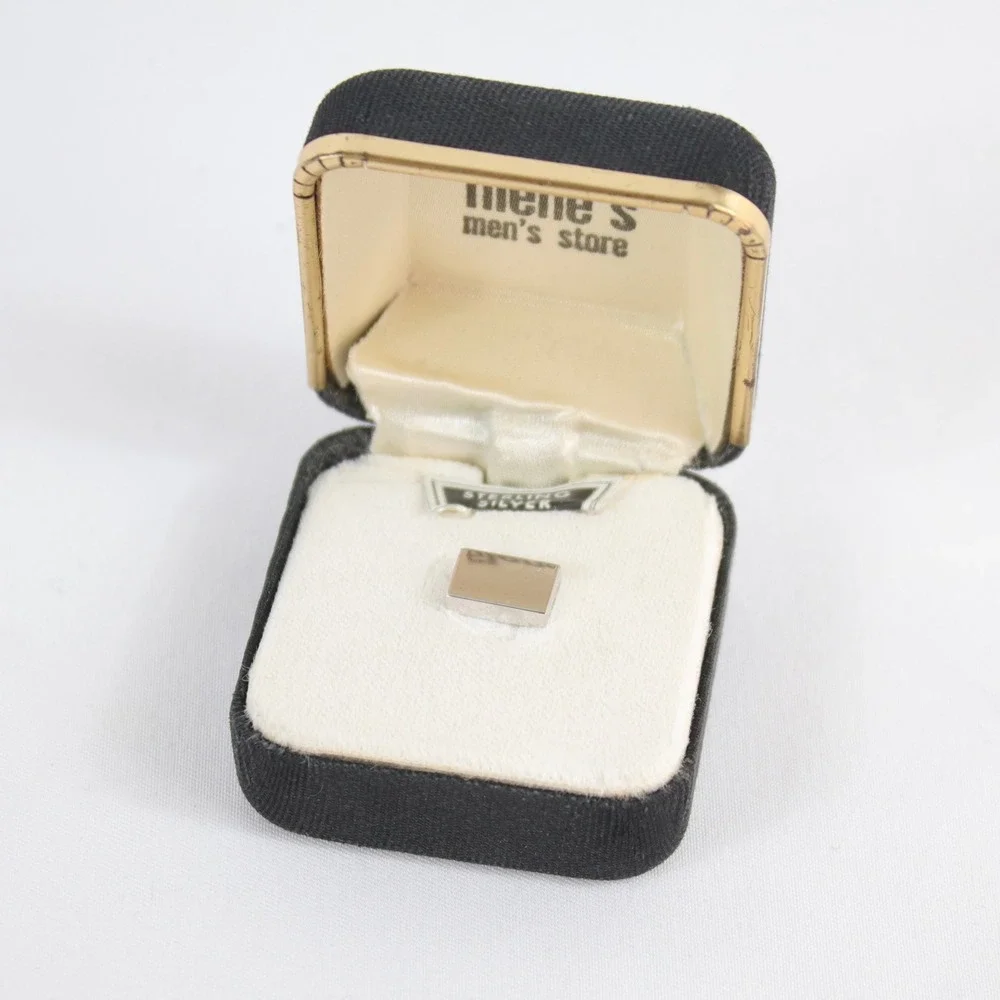 Vintage Filene's Rectangle Minimalist Polished Sterling Silver Tie Tac with Box